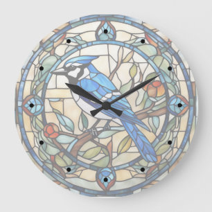 Blue Jay Stained Glass Bluejay Bird Clock