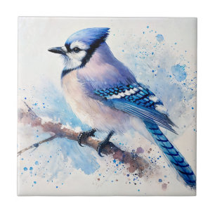 Blue Jay Watercolor Art Ceramic Tile