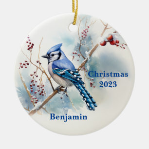 Blue Jay Winter Christmas Holiday Ornament