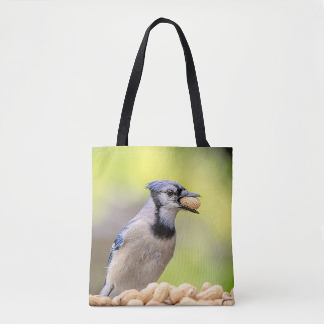 Blue jay with a peanut tote bag (Front)