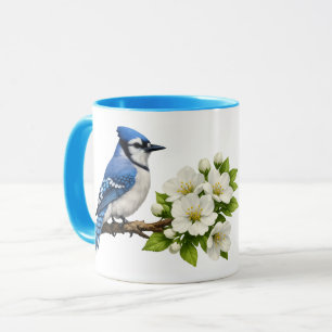 Blue Jay with White Blossoms Mug