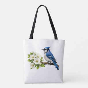 Blue Jay with White Blossoms Tote Bag