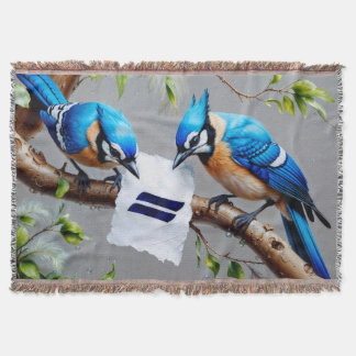 Blue Jays Contemplating Throw Blanket