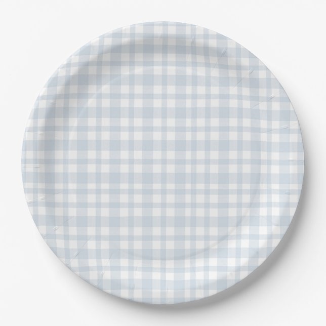 Blue Jean Baby Boy Baby Shower Gingham  Paper Plate (Front)