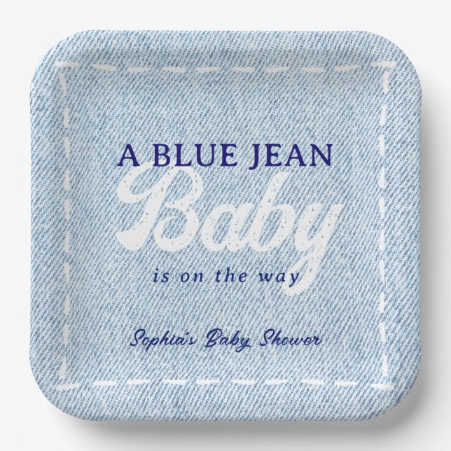Blue Jean Baby Boy Baby Shower Paper Plate (Front)