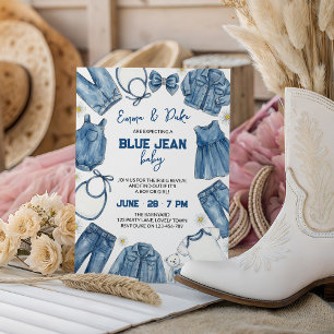 Blue Jean Baby Casual Country Denim Gender Reveal Invitation