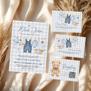 Blue Jean Baby Chequered Teddy Bear Registry Enclosure Card