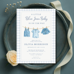  Blue Jean Baby Clothesline Boy Baby Shower  Invitation