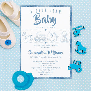 Blue Jean Baby Cute Toys Denim Baby Shower Invitation