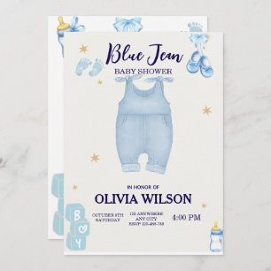 Blue jean baby denim baby shower invitation