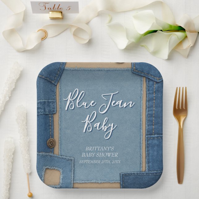 Blue Jean Baby Denim Baby Shower Paper Plate (Wedding)