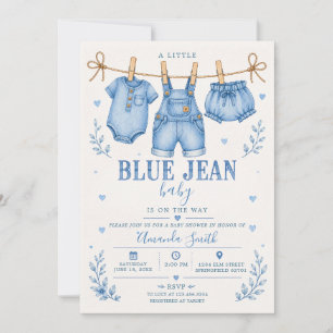 Blue Jean Baby Denim Clothesline Baby Shower Invitation