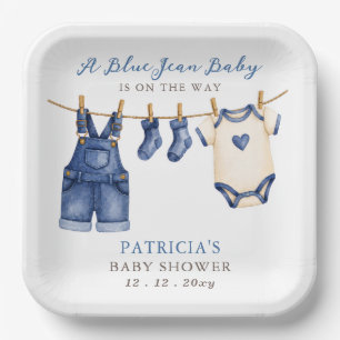 Blue Jean Baby Is On The Way Boy Baby Shower Paper Plate