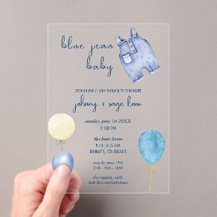 Blue Jean Baby   Modern Baby Shower   Balloons Acrylic Invitations