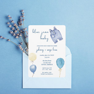Blue Jean Baby Modern Baby Shower Balloons Invitation