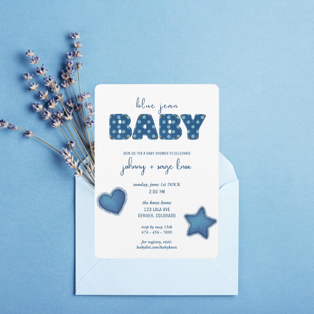 Blue Jean Baby | Modern Baby Shower | Patchwork Invitation (Creator Uploaded)
