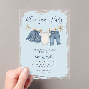Blue Jean Baby Shower Baby Outfit  Acrylic Invitations