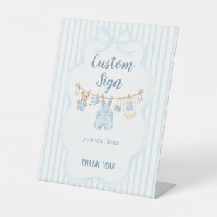 Blue Jean Baby Shower Boy Modern Stripe Pedestal Sign