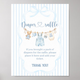 Blue Jean Baby Shower Boy Modern Stripe Poster