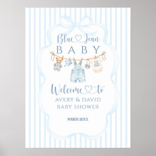 Blue Jean Baby Shower Boy Modern Stripe Poster