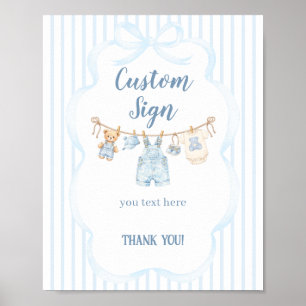 Blue Jean Baby Shower Boy Modern Stripe Poster