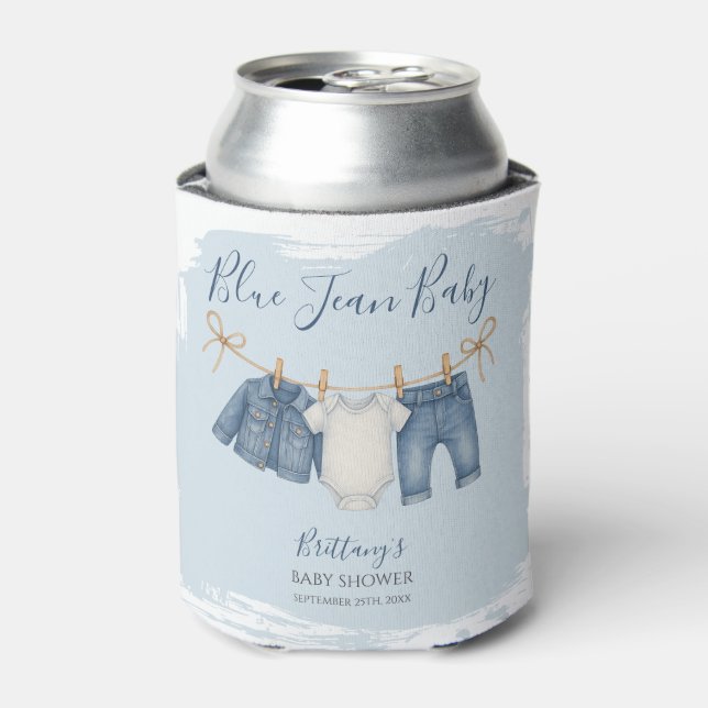 Blue Jean Baby Shower Denim Baby Can Cooler (Can Front)