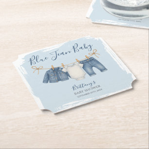 Blue Jean Baby Shower Denim Baby Outfit Paper Coaster