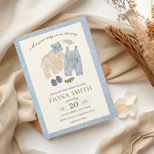 Blue Jean Baby Shower Denim Boy Clothes Invitation