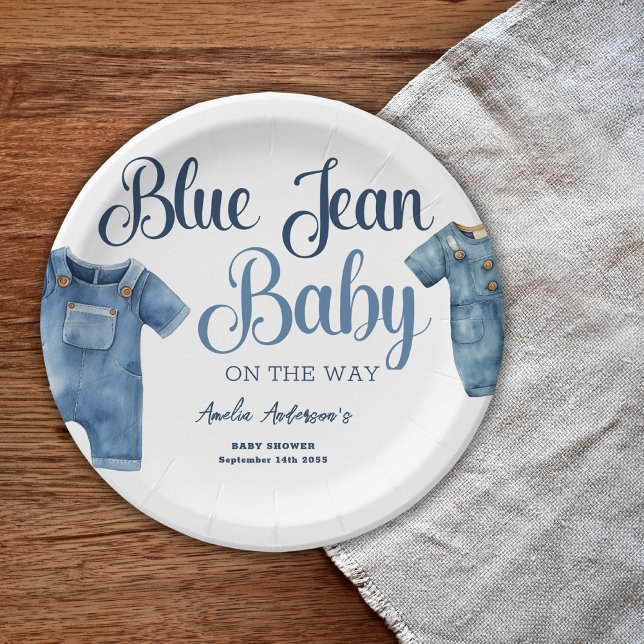  Blue Jean Baby Shower Denim Boy Paper Plate (Creator Uploaded)