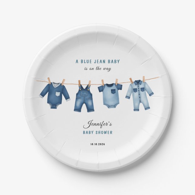 Blue Jean Baby Shower - Denim Theme Paper Plate (Front)