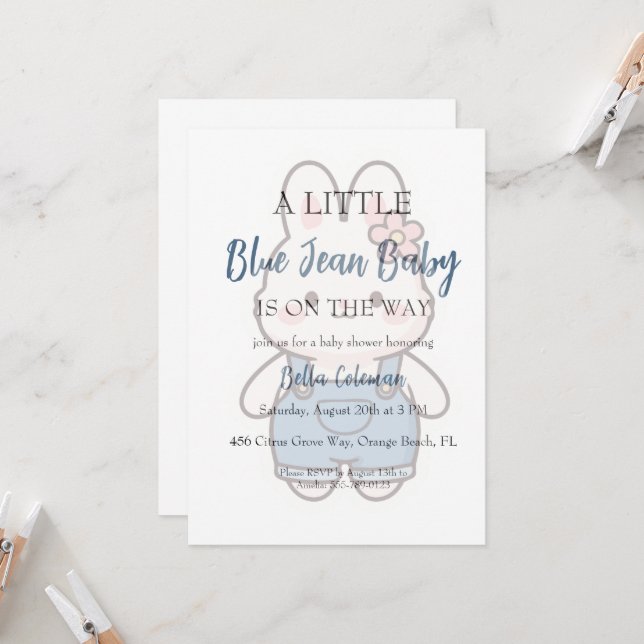 blue jean baby shower invitations (Front/Back In Situ)