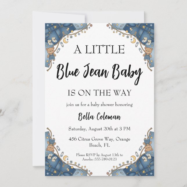 blue jean baby shower invitations (Front)