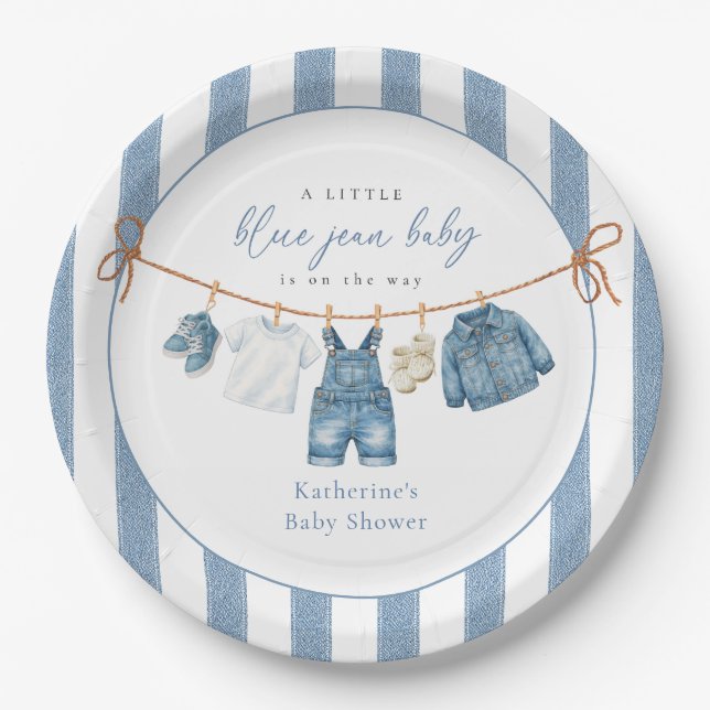 Blue Jean Baby Shower Paper Plate (Front)