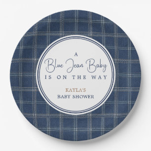 Blue Jean Baby Shower Preppy Navy Plaid Paper Plate
