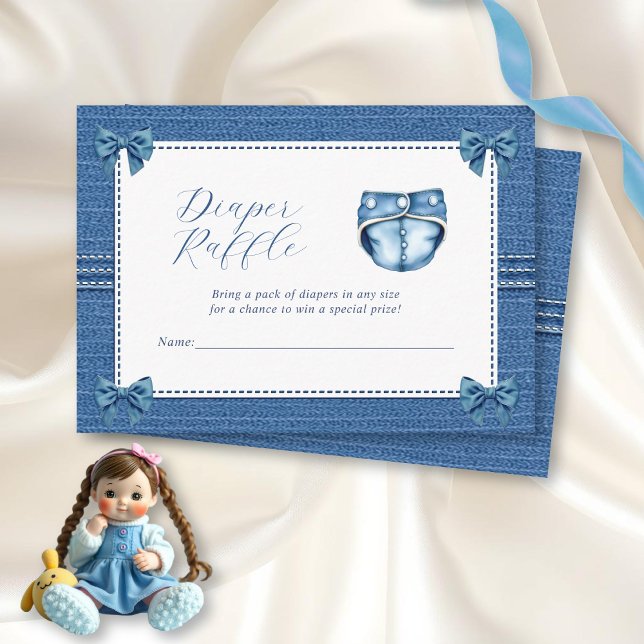 Blue jean bows diaper raffle Baby girl shower Enclosure Card (Creator Uploaded)