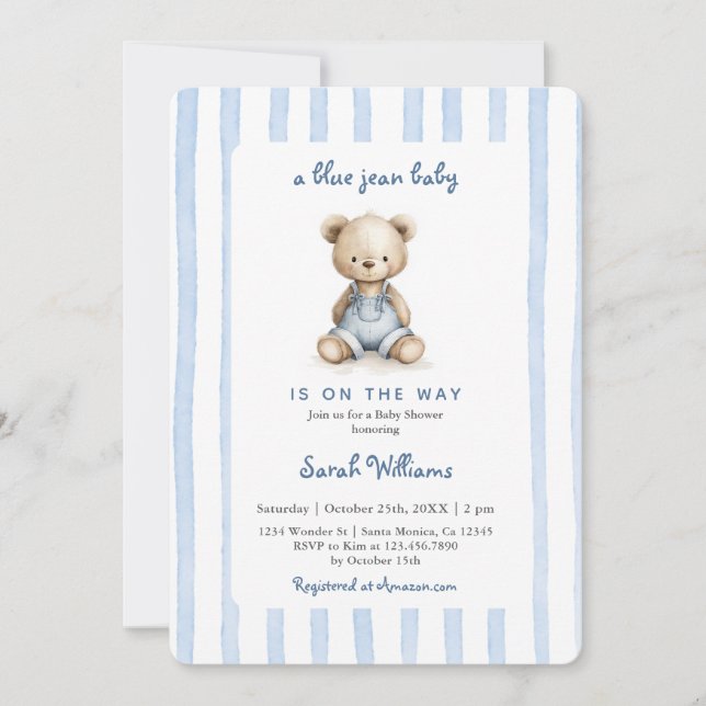 Blue Jean Boy Baby Shower Invitation (Front)