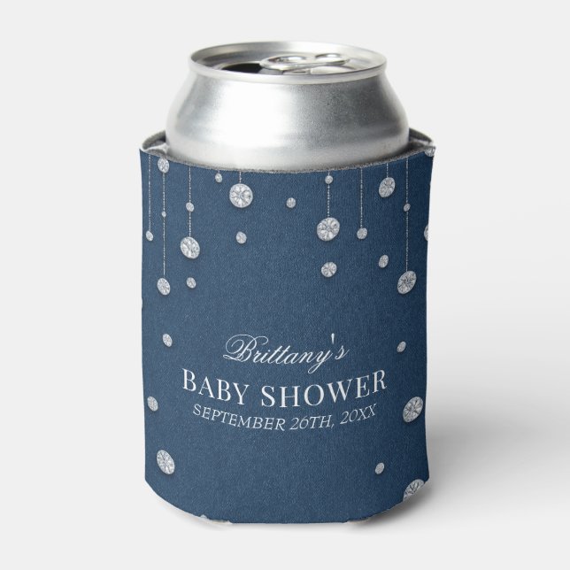 Blue Jean Denim and Diamond Baby Shower Can Cooler (Can Front)