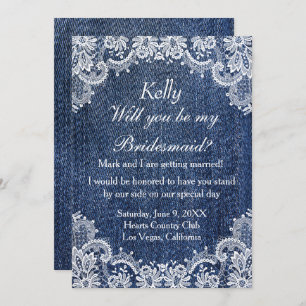 Blue Jean Denim And Lace Bridesmaid Invitation