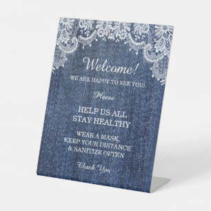 Blue Jean Denim And Lace Safety Measures Pedestal Sign