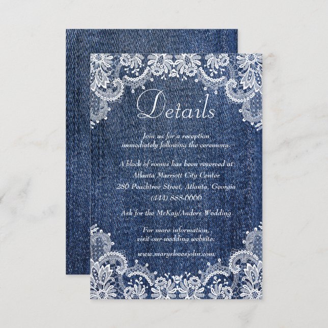 Blue Jean Denim And Lace Wedding Details Enclosure (Front/Back)