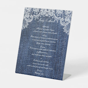 Blue Jean Denim And Lace Wedding Menu Pedestal Sign