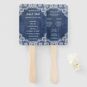 Blue Jean Denim And Lace Wedding Program Hand Fan