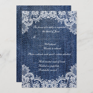 Blue Jean Denim And Lace Wedding Response Card
