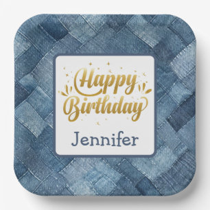Blue Jean Denim Birthday Paper Plate