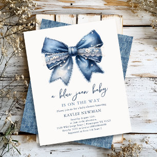 Blue Jean Denim Bow Baby Shower Invitation