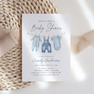 Blue Jean Denim Boy Baby Shower Invitation
