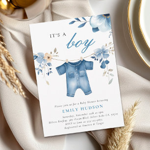 Blue Jean Denim Clothes Boy Baby Shower Invitation