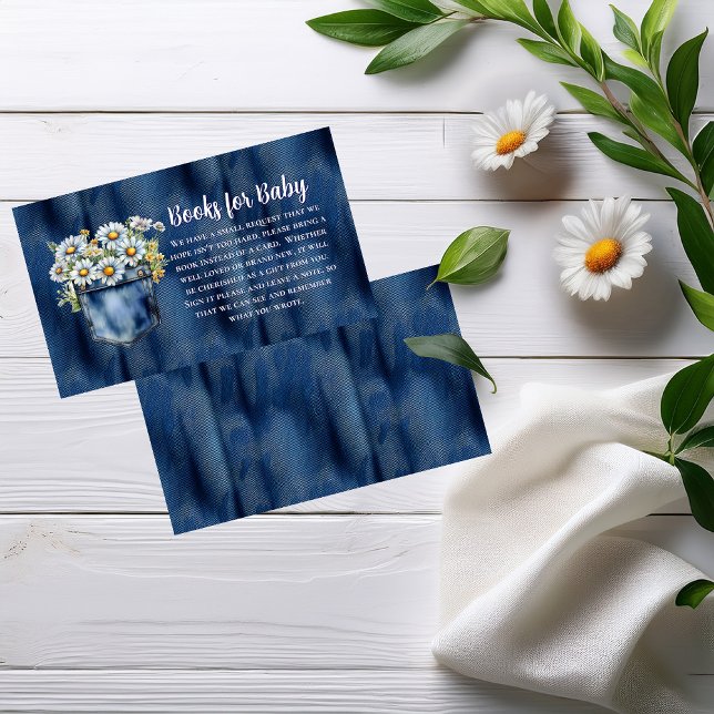 Blue Jean Denim Daisies Baby Shower Books for Baby Enclosure Card (Blue Jean Pocket Denim and Daisies Baby Shower Books for Baby Insert Card)