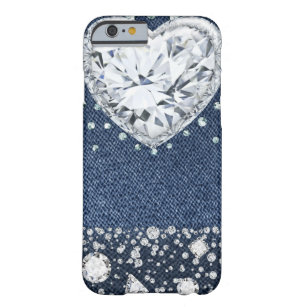 Blue Jean Denim & Diamonds Bling Diamond Heart Barely There iPhone 6 Case
