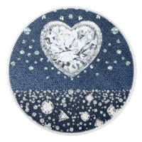Blue Jean Denim & Diamonds Bling Diamond Heart